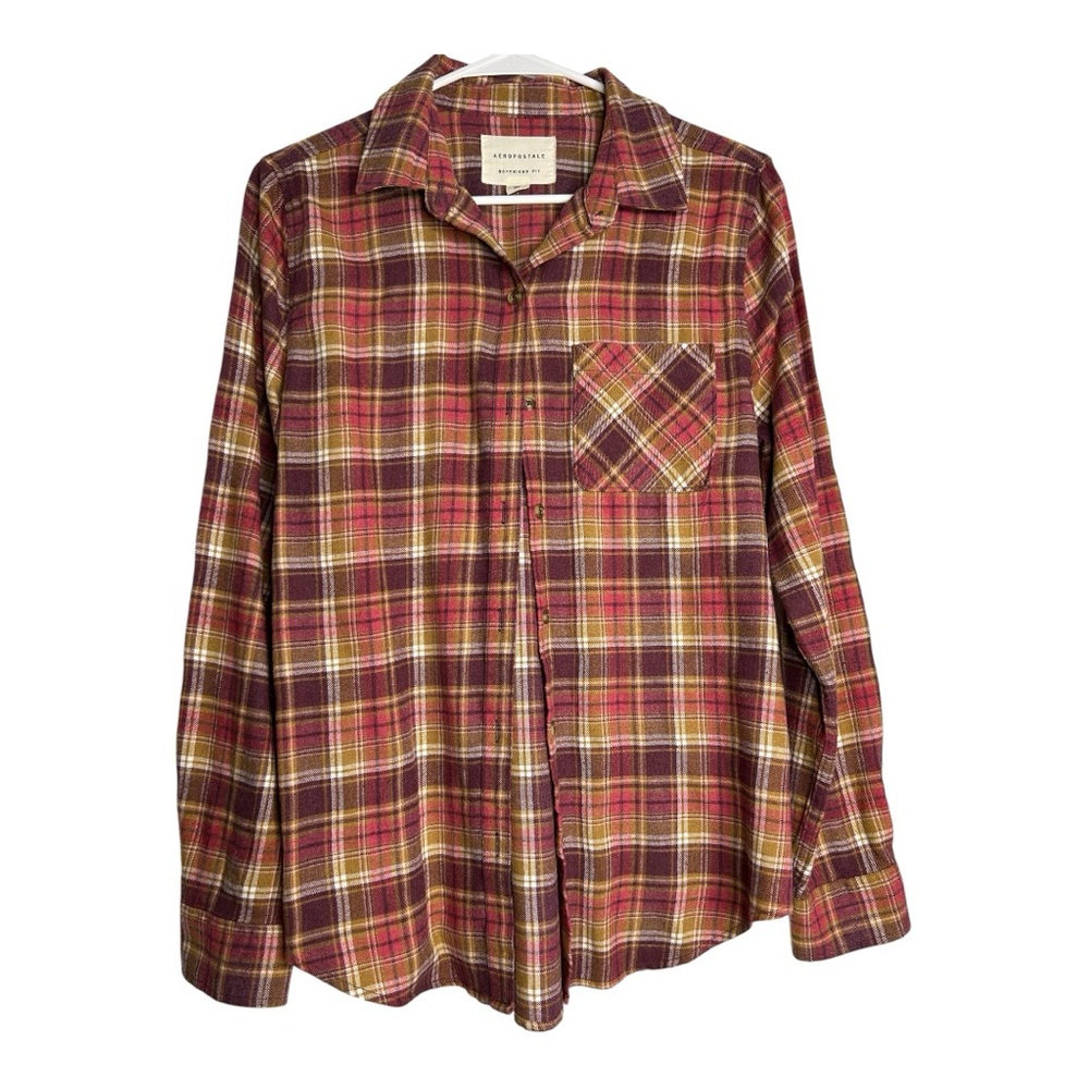 Aeropostale Women’s Plaid Button Down Shirt - Red and Yellow